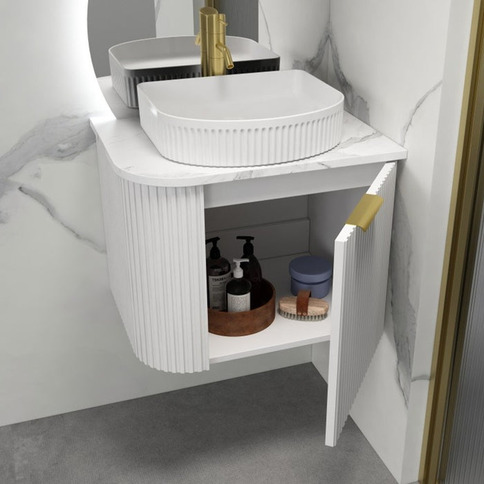 600-1500*455*450mm Infinity Rio Matt White Plywood R-Corner Wall Hung Vanity