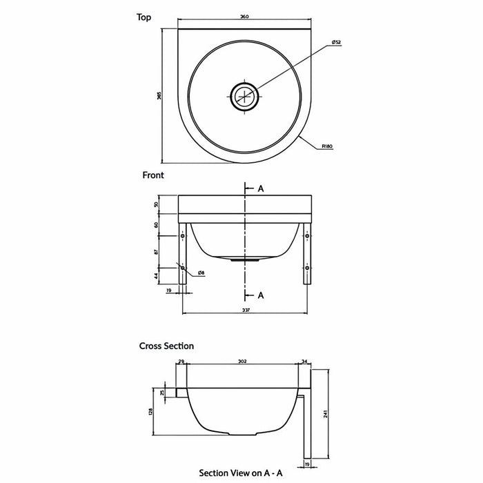 300mm 3monkeez Round Stainless Steel Wall Mounted Hand Basin