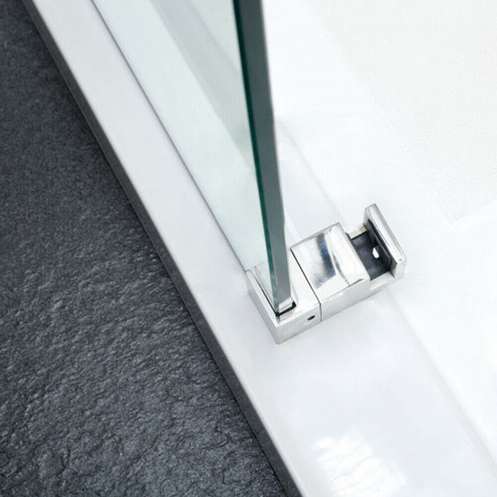 870-1180x2000mm Sliding L Shape Frameless Brushed Bronze 10mm Glass Embedded Circle Handle Shower Screens