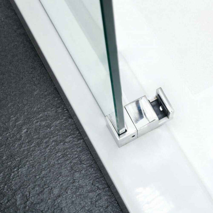 870-1180x2000mm Sliding L Shape Frameless Brushed Nickel 10mm Glass Embedded Circle Handle Shower Screens