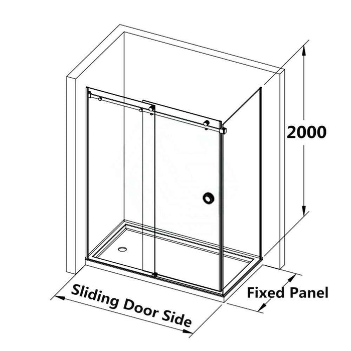 870-1180x2000mm Sliding L Shape Frameless Chrome 10mm Glass Embedded Circle Handle Shower Screens