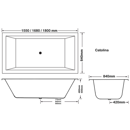 1550/1680/1800*840*480/500mm Catolina Spa Bath 6/10/14 jets White Acrylic drop in Rectangle - HD reno