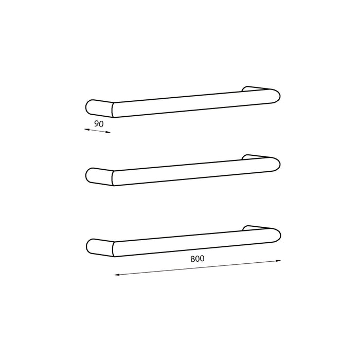 800*32mm Radiant 304 Stainless Steel Low Voltage Single Round Heated Towel Rail