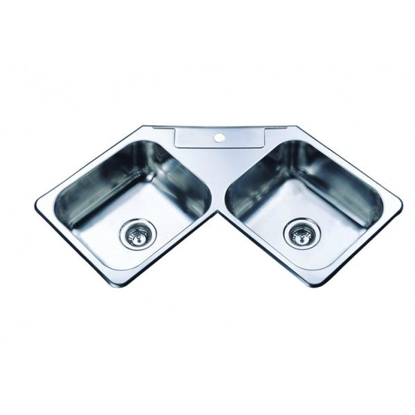1100*600*180mm Roma 304 Stainless Steel Double Bowl Corner Drop In Kitchen Sink