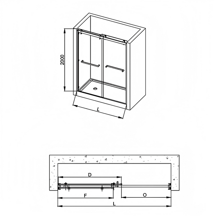 1180-1800mm Covey Frameless Chrome/Black Double Sliding By-pass Door Wall to Wall 10mm Thickness Shower Screens - 2000mm Height