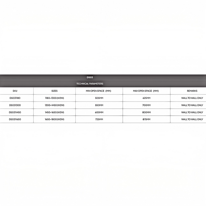 1180-1800mm Covey Frameless Chrome/Black Double Sliding By-pass Door Wall to Wall 10mm Thickness Shower Screens - 2000mm Height