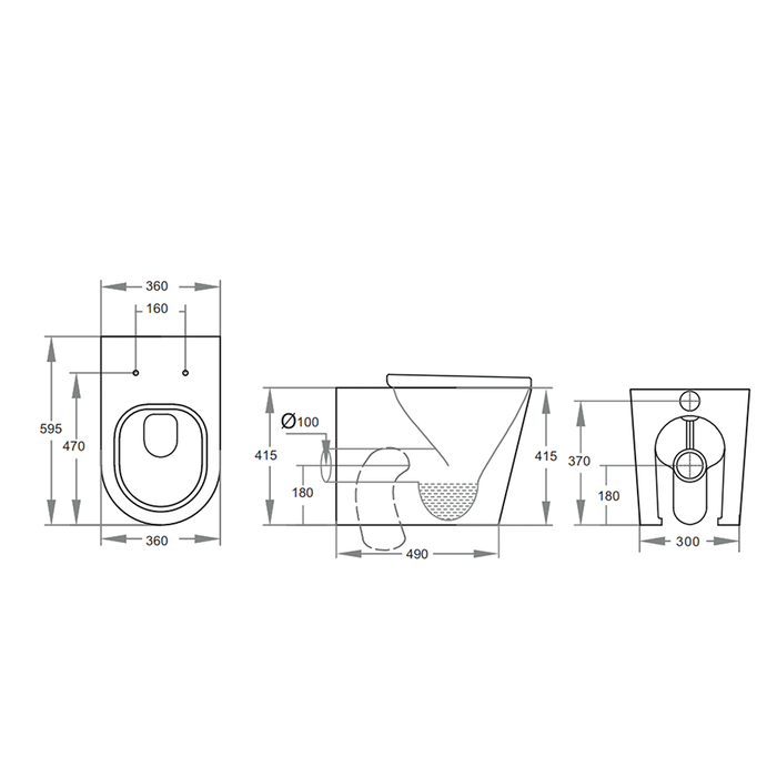 595*360*410mm Poseidon Avery Gloss White Box Rim Wall Faced Floor Pan