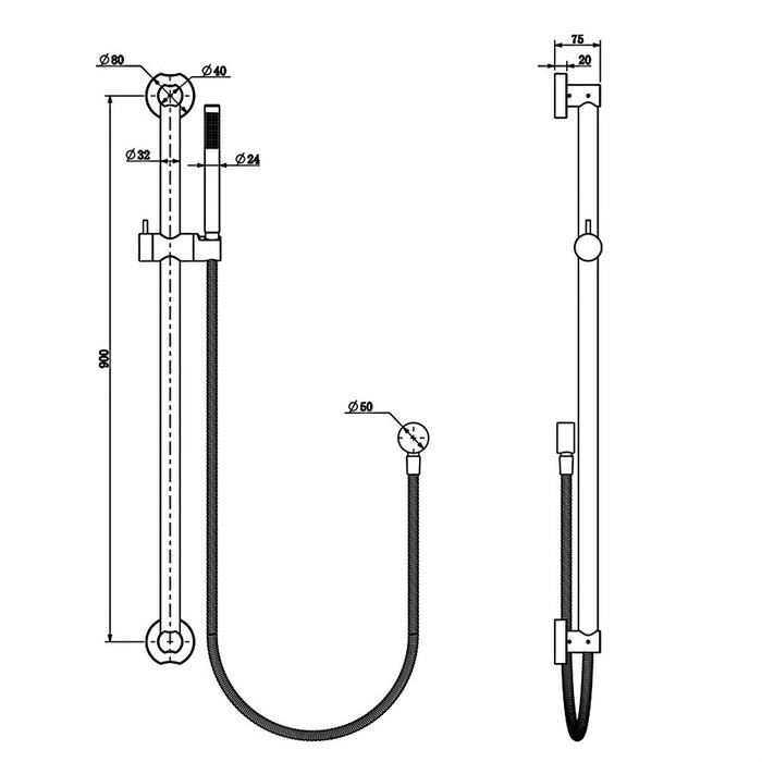 900mm BK Care Round Stainless Steel Retrofit Sliding Shower On Rail