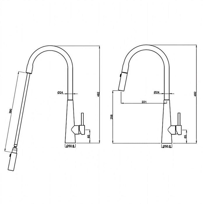 Suprema XPRESSFIT XCEL Conical Base Gooseneck Retractable Maxi Pull Out Kitchen Mixer