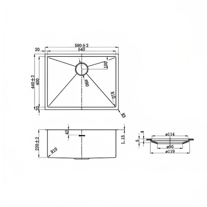 580*440*220mm Inspire AXON Brushed Stainless Steel Single Bowl Top/Under Mount Kitchen Sink