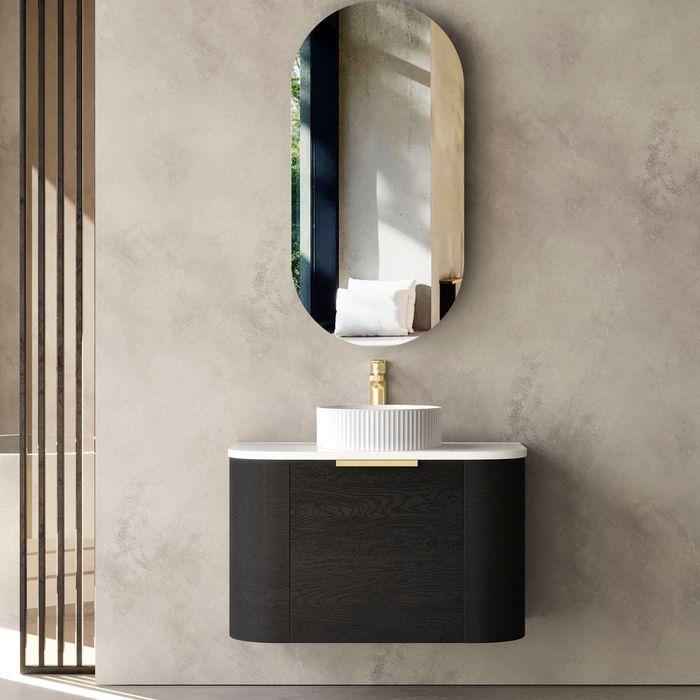 750*460*450mm OTTI Bondi Black Oak High Moisture Resistant Plywood Bathroom Curve Wall Hung Vanity