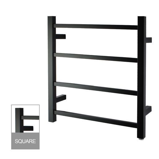 4 Bars Square Matte Black Stainless Steel Electric Heated Towel Rack - HD reno