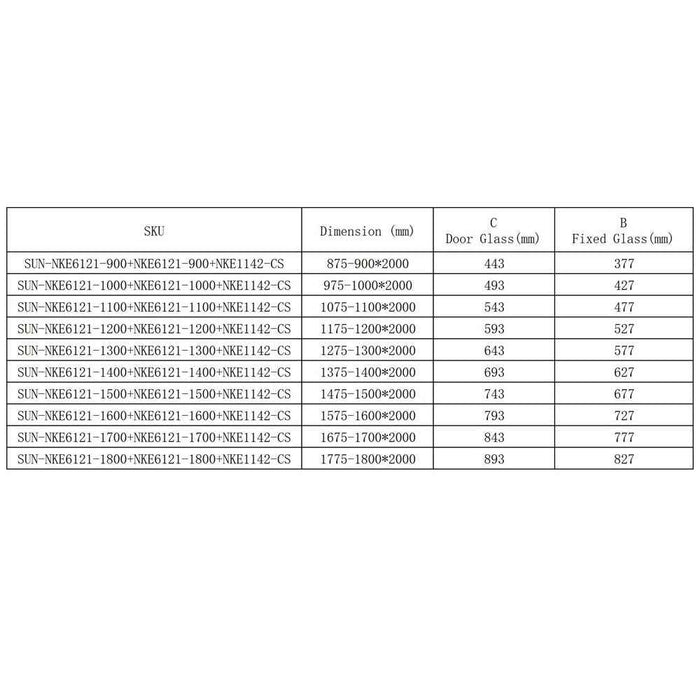 900-1800*2000mm SUN 8mm Glass Double Sliding L Shape Frameless Chrome Fittings Shower Screens