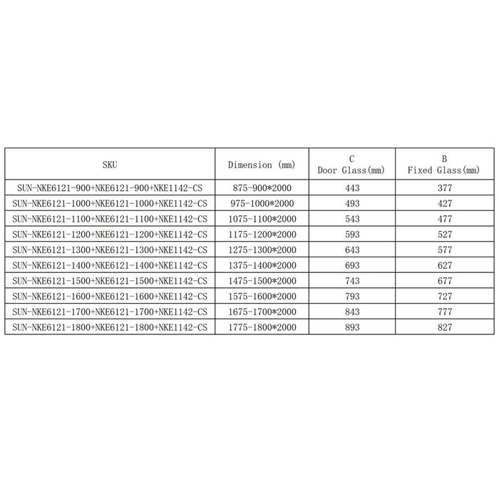 900-1800*2000mm SUN 8mm Glass Double Sliding L Shape Frameless Chrome Fittings Shower Screens
