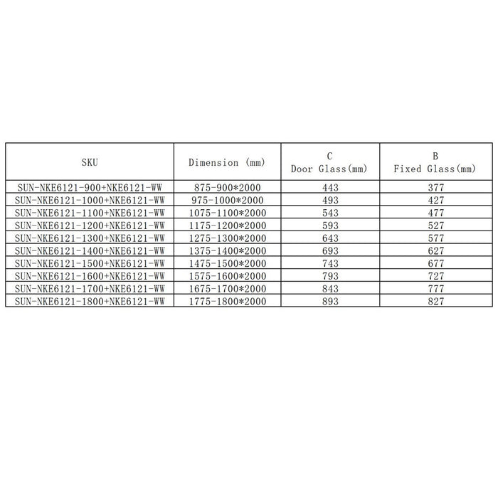 900-1800*2000mm SUN 8mm Glass Sliding Wall To Wall Framelesss Brushed Nickel Fittings Shower Screen