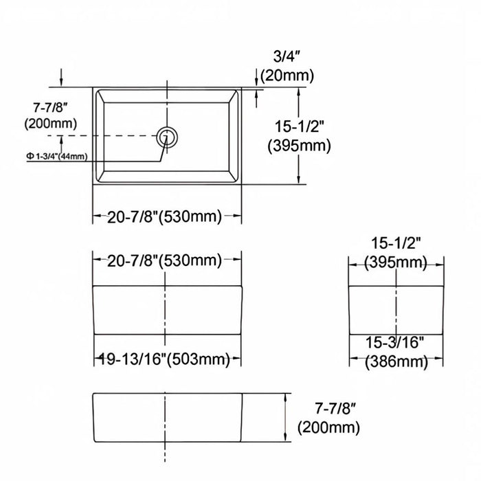 530*395*200mm Otti ESSENTIALS Butler White Ceramic Sink