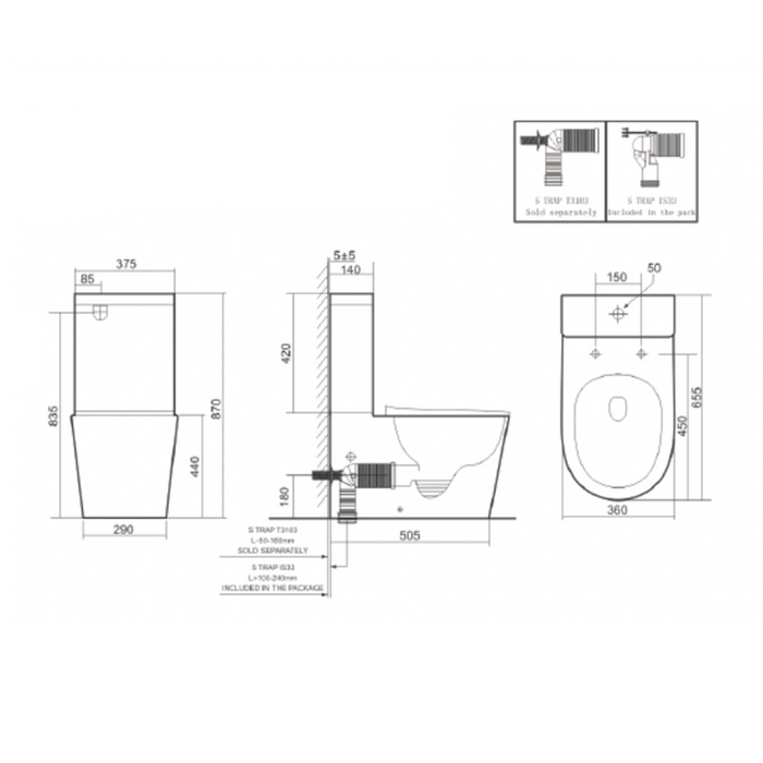 655*375*870mm Lafeme Thea Standard-Vega Gloss White Rimless Tornado Back To Wall Smart Toilet