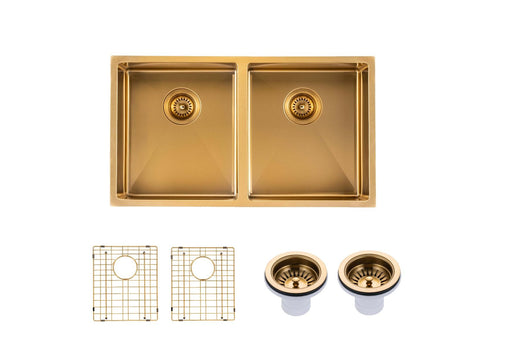 820*457*230mm Round Corner Stainless Steel Brushed Double Bowl Kitchen Sink - HD reno