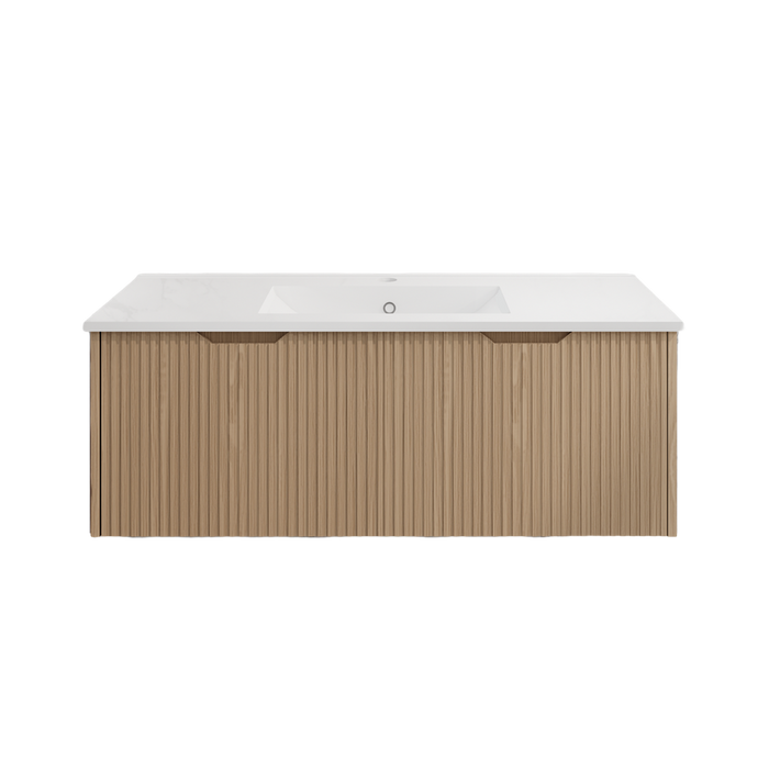 600-1800*450*400mm ABS Vienna American Oak MR Melamined Board Panel With PVC Coating Fluted Wall Hung Vanity - HD reno