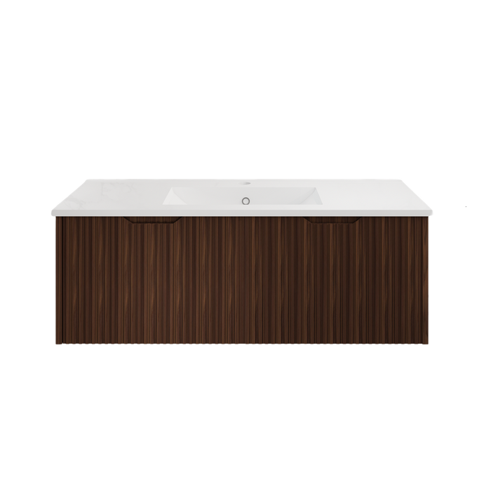 600-1500*450*400mm ABS Vienna Brown Oak MR Melamined Board Panel With PVC Coating Fluted Wall Hung Vanity - HD reno