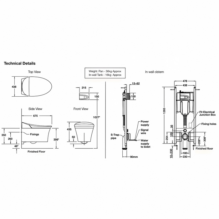 675mm Kohler Veil One-piece Seamless Wall Hung Smart Toilet