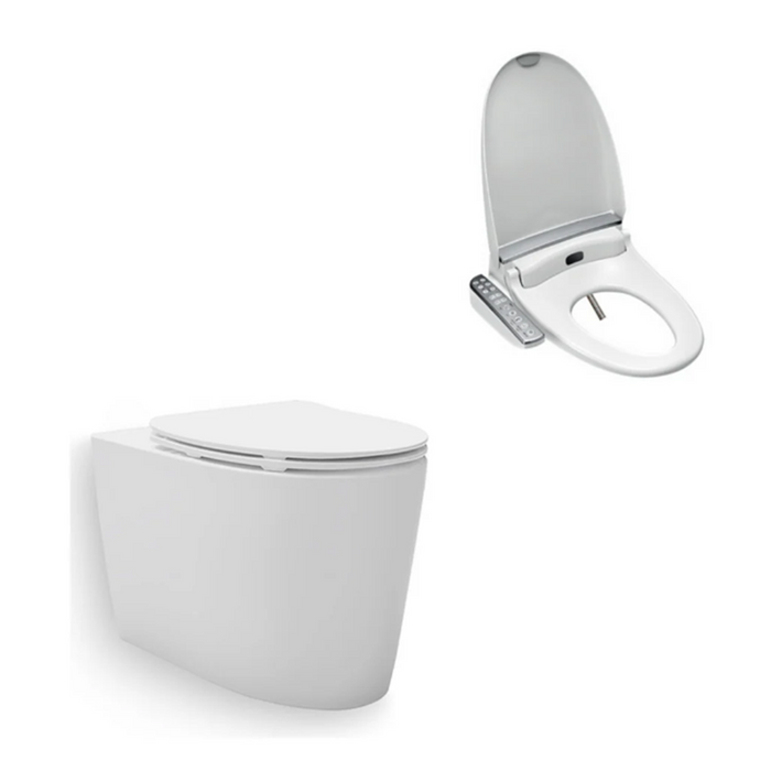 580*370*390mm Kohler Grande Ceramic Gloss White Rimless With Electronic Side Panel Bidet Seat Wall Faced Smart Toilet