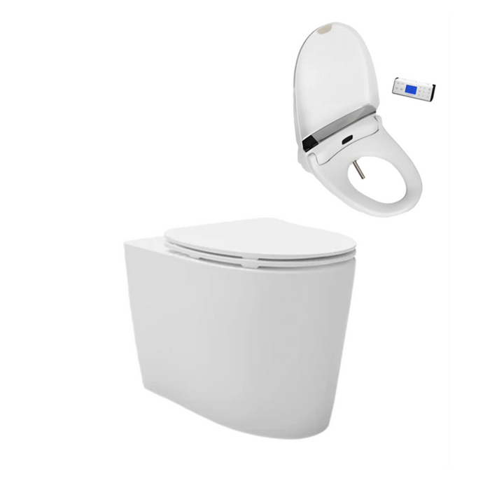 580*370*390mm Kohler Grande Ceramic Gloss White Rimless With Electronic Handheld Remote Bidet Seat Wall Faced Smart Toilet