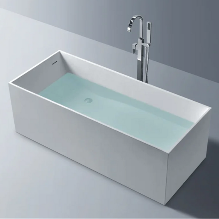 1700-1800*725*550mm Sunny Cascade Matt White Rectangle Solid Surface Stone With Overflow Freestanding Bathtub