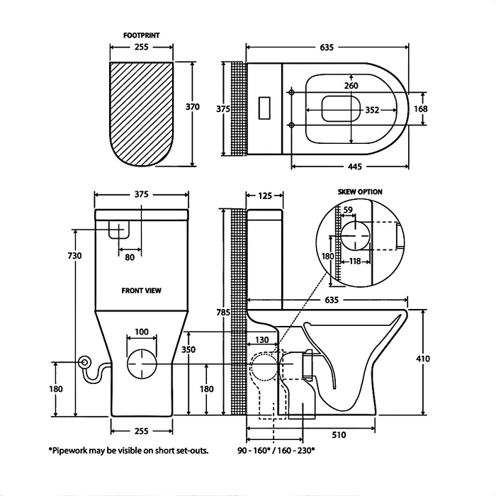 635*375*785mm Fienza Chica Gloss White Rimless Close-Coupled Toilet