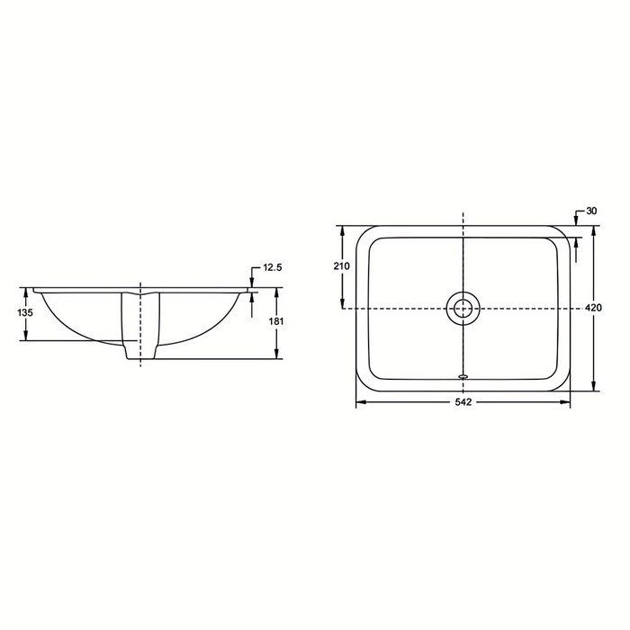 540-640*420*180mm Kohler Caxton Gloss White Ceramic Rectangle With Overflow Under-Mount Basins