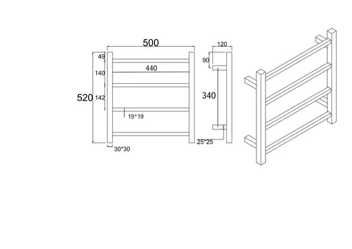 4 Bars Square Chrome Stainless Steel Electric Heated Towel Rack - HD reno