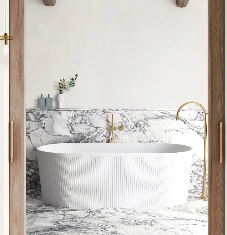 1500*750*580mm NOOSA Matt White Oval Acrylic Freestanding Bath | HD Reno